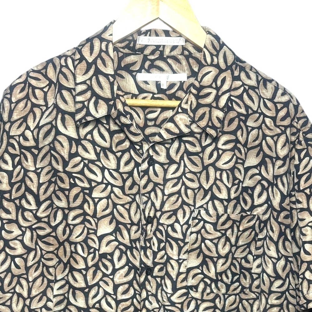 Perry Ellis Womens XL Leaf Print Button Up Short Sleeve‎ Shirt Relaxed Fit